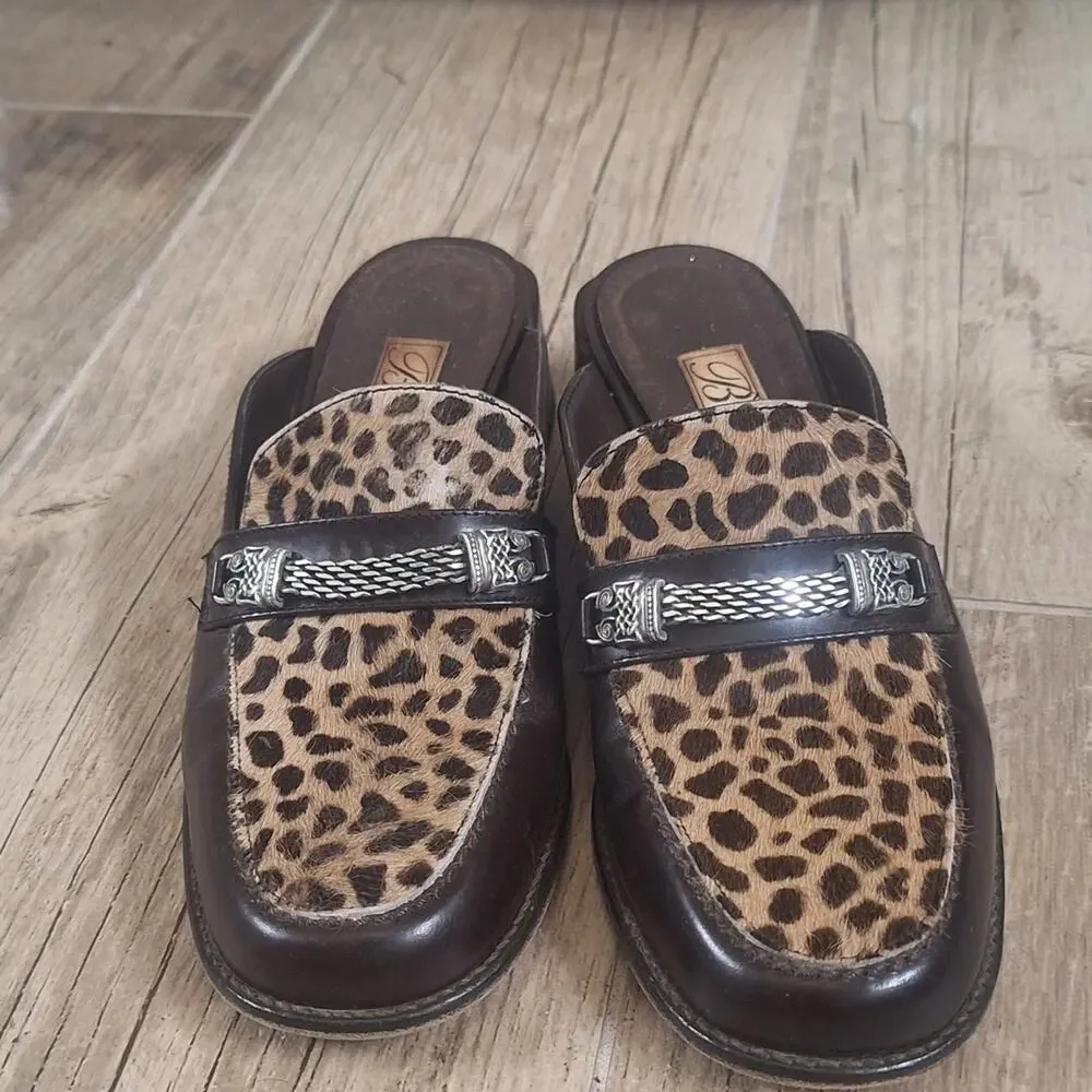 Brighton Leopard Print Slip-On Loafers with Brown Leather Sz. 7.5N